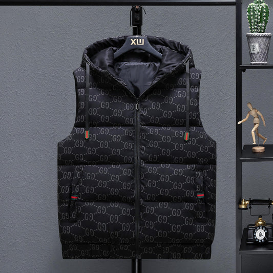 Thickened Thermal Printed Hooded Vest 0823120103