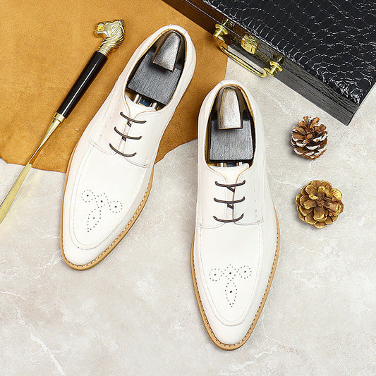 Newest Men's White Leather Business Lace Up Casual Trendy Dress Shoes