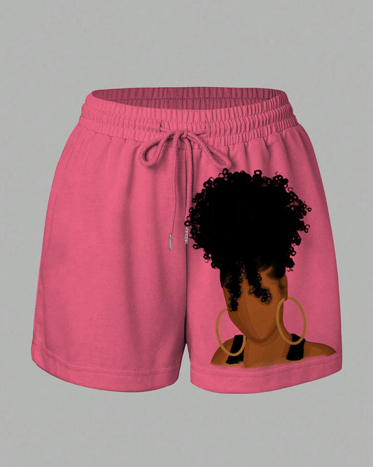 100% Cotton Gold Earrings Curly Hair Women Summer Sweat Shorts
