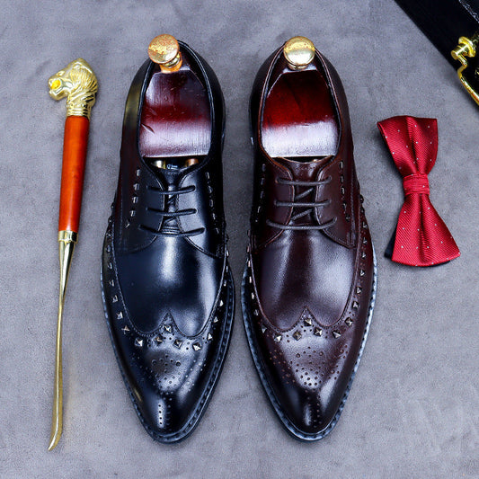 Rivet Unique Design Men's Leather Lace Up Business Casual Trendy Dress Shoes