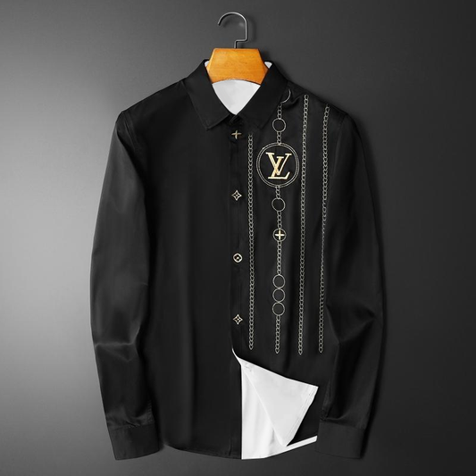 Black Cotton V Logo Formal Men's Shirt-PD05202371001