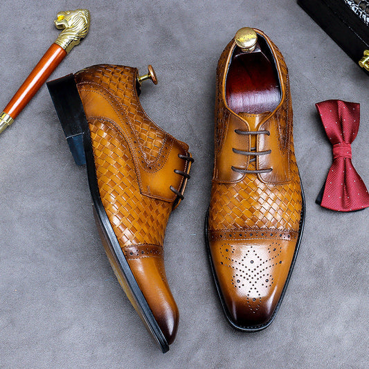 2022 Men's Leather Business Casual Woven Design Trendy Dress Shoes