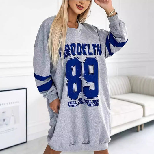 Autumn Winter Women Casual Sport Letters Printed Sweatshirt Dress