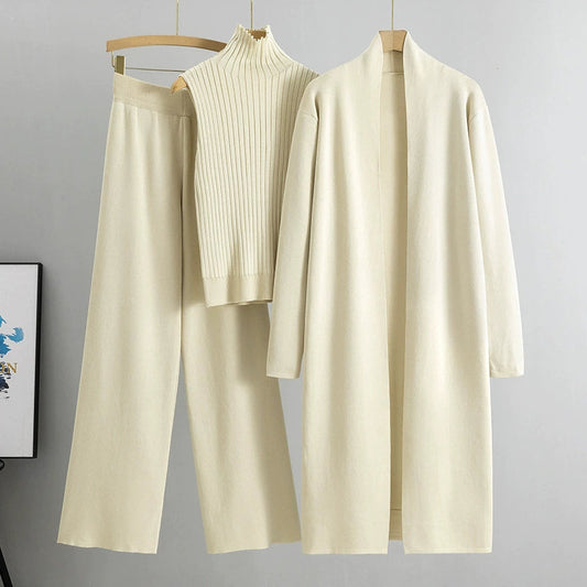 Apricot Elegant Knit Vest Three Piece Set