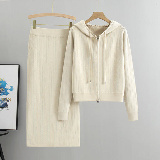 Apricot - Knitted Cardigan & Sweater Two Piece Set