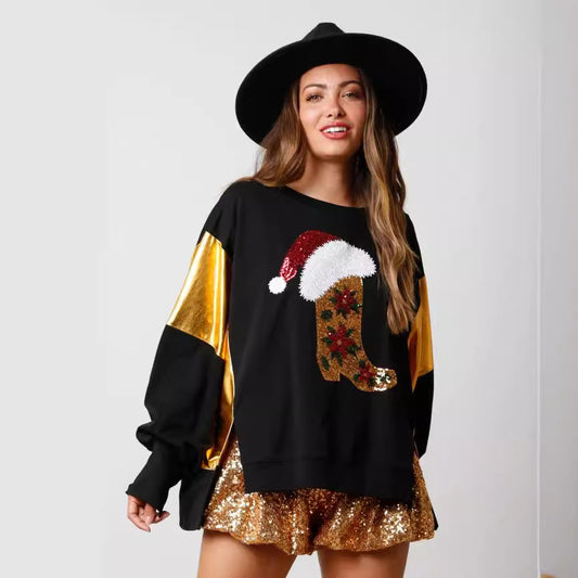 Autumn Winter Women Clothing Christmas Sequined Long Sleeve Top Pullover Casual Sweatshirt Women