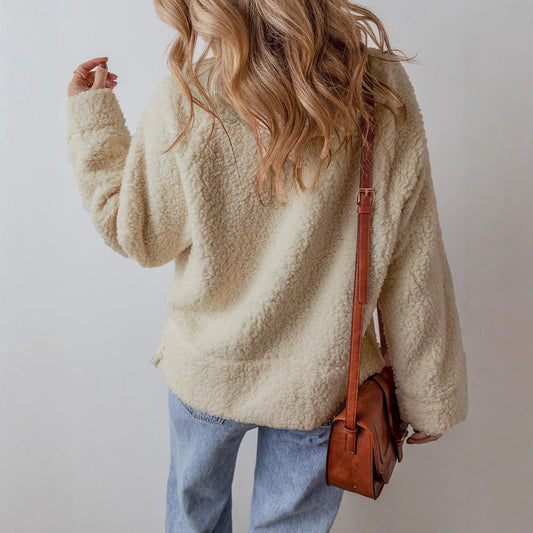 Autumn Winter Women Sweatshirt Solid Color round Neck Long Sleeve Pullover Hoodie