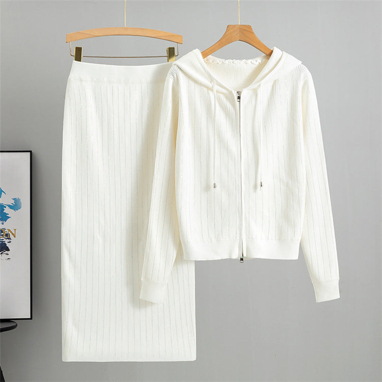 White - Knitted Cardigan & Sweater Two Piece Set