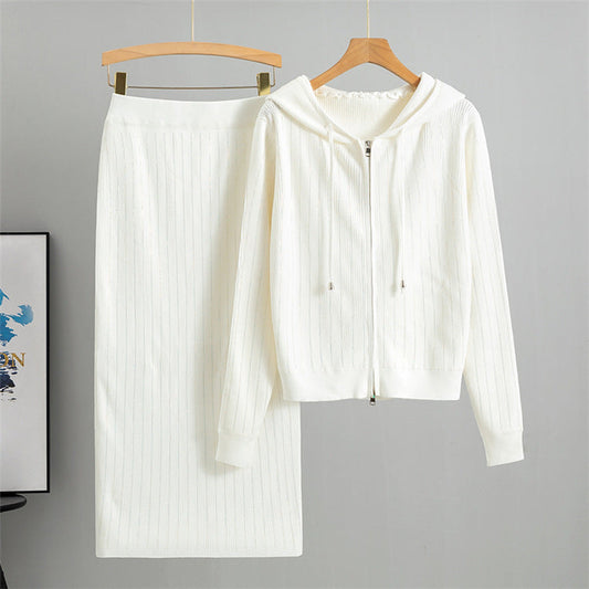 White - Knitted Cardigan & Sweater Two Piece Set