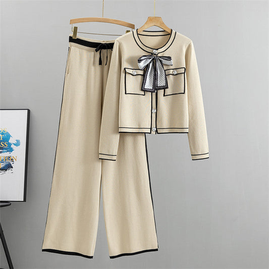 Apricot - Elegant Knitted Cardigan Two Piece Set