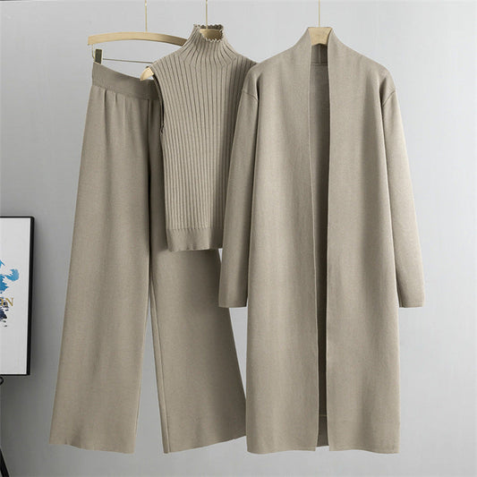 Camel Elegant Knit Vest Three Piece Set