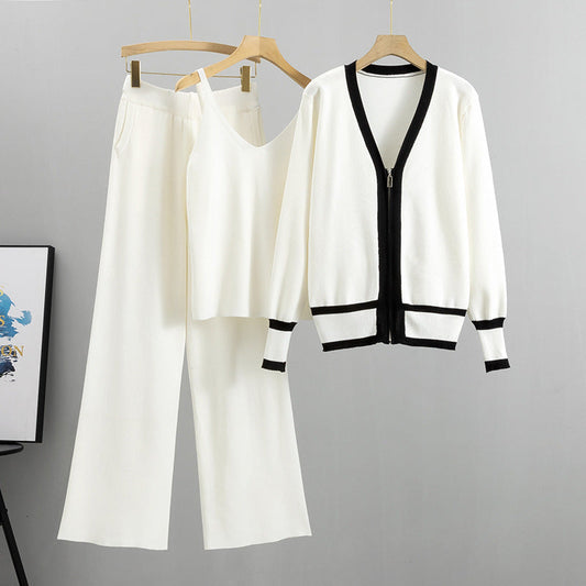 White – Knit Cardigan Cami Three Piece Set