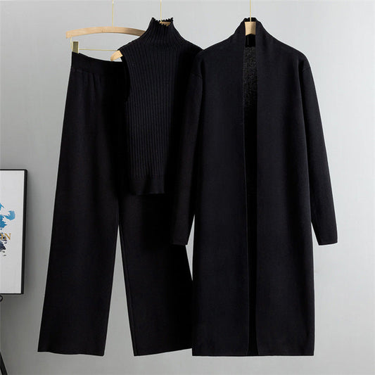 Black Elegant Knit Vest Three Piece Set