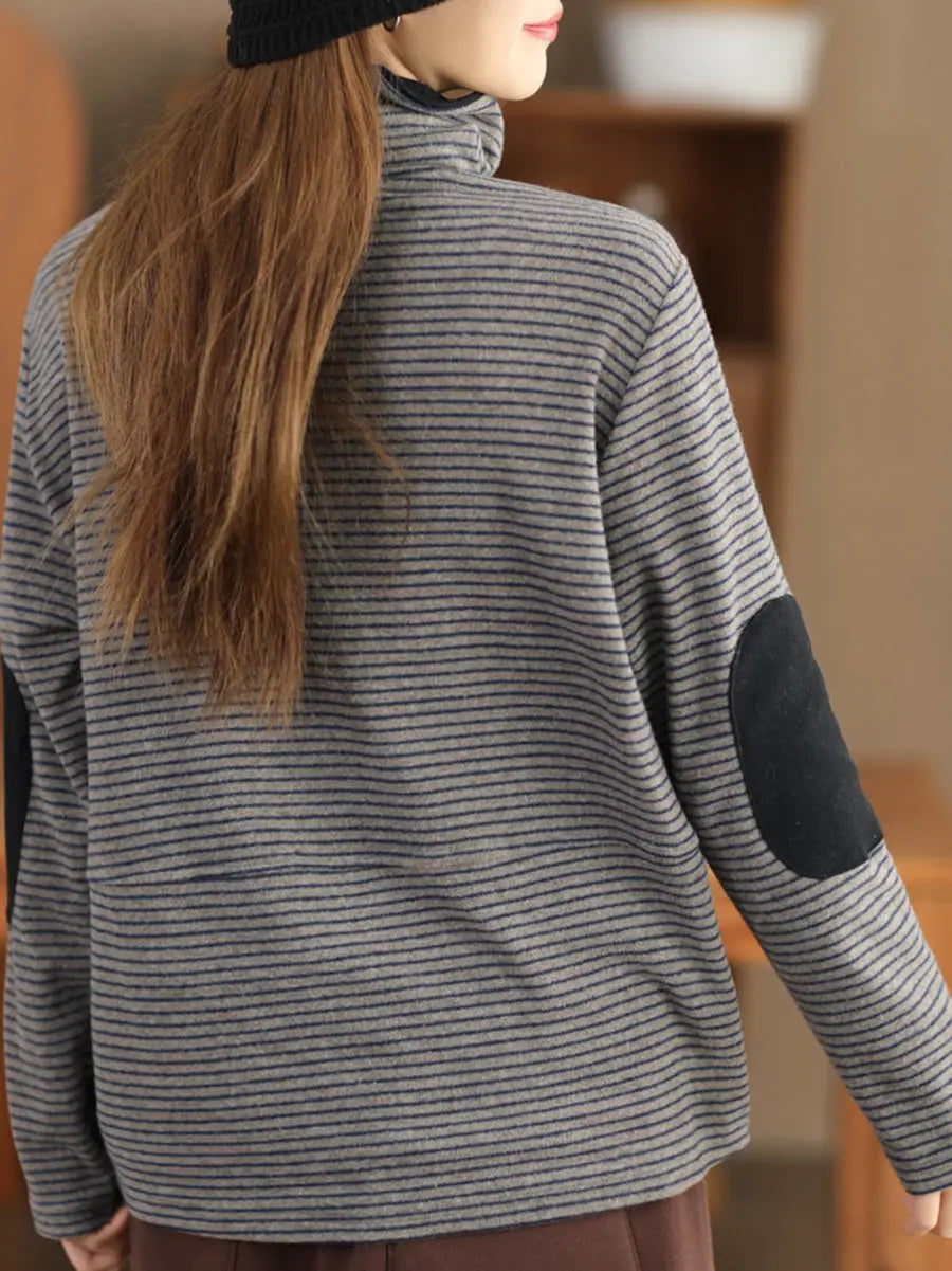Women Stripe Turtleneck Sweatshirt