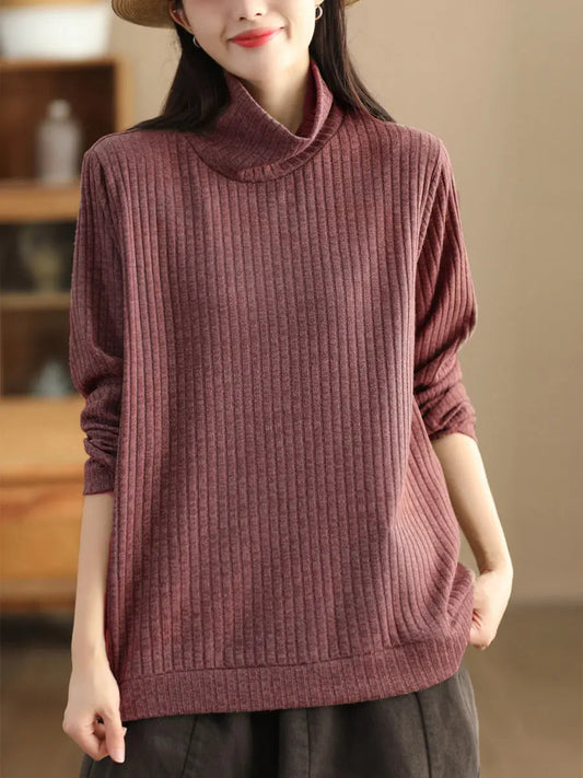Women Wool Solid Knitted Sweatshirt