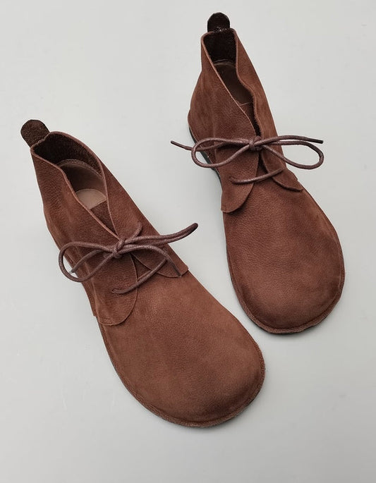 Round Toe Soft Leather Retro Flat Boots for Men 39-45