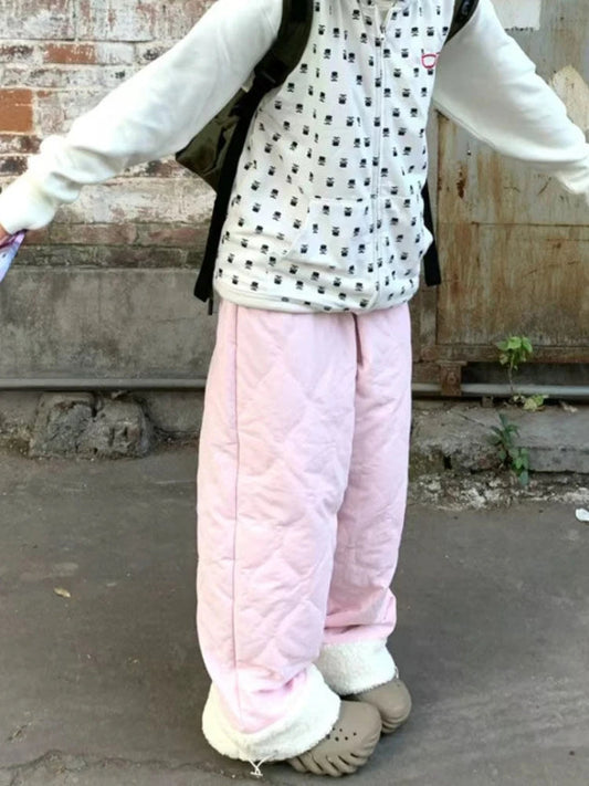 Winter New Pants Diamond Lattice Loose Cute Patchwork Warm Waterproof Cotton Pants Student Fashion Pantalones De Mujer