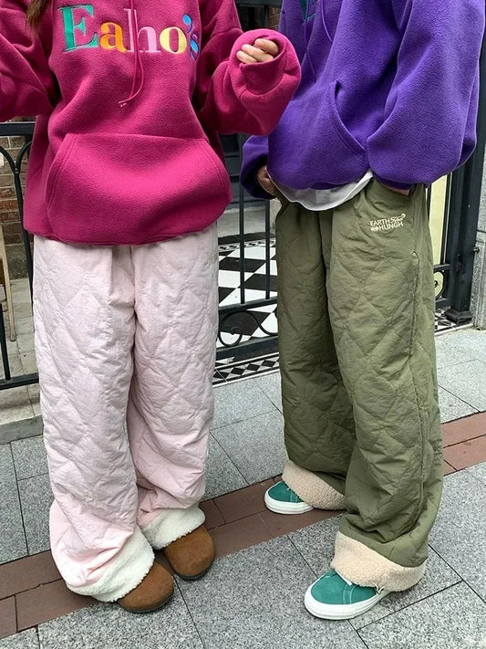 Y2k Fleece Pants Women Streetwear Vintage Baggy Embroidery Thick Korean Trousers Harajuku Causal Female Winter Joggers