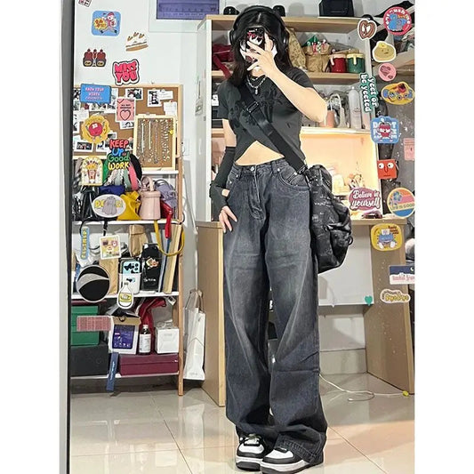 Y2k Gyaru Vintage Jeans Woman Streetwear Hippie Baggy Denim Pants Korean Fashion Harajuku Oversized Trousers Aesthetic
