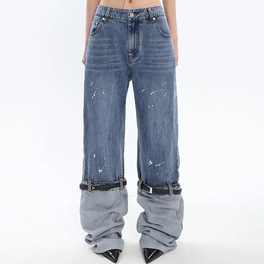 Women's High quality Patchwork Jeans Fashion High Street Denim Pant New Y2k Trousers Women Clothes