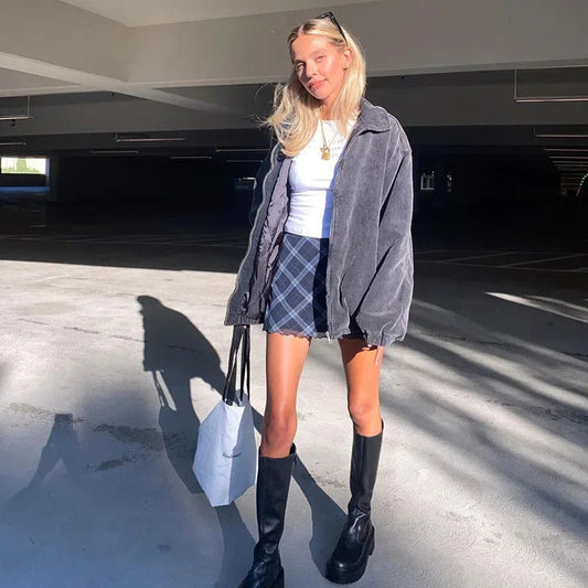 Autumn and Winter New Fashion Street Style Women's New Longsleeved Lapel Zipper Cardigan Loose and Thin Ladies Warm Jacket