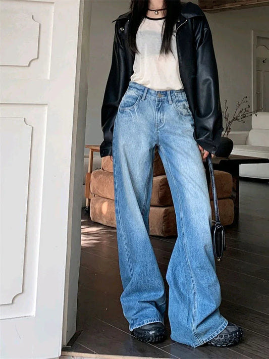 Woman Streetwear Jeans Preppy Style Denim Korean Pants Trousers Pockets Sweatpants Zipper Cargo Pants Wide Leg Bell Bottoms