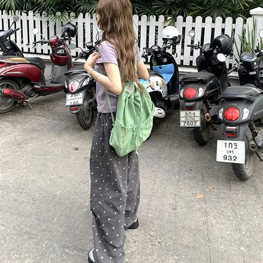 2025 Summer Hot Retro Internet Celebrity Korean New Straight Tube Loose Wave Embroidery Casual Pants Trend
