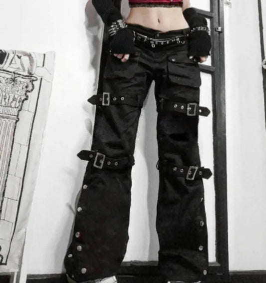 Black Gothic Pencil Pants Rivet High Waist Woman Slim Body Dark Goth Pant 2024 Women Punk Aesthetic Clothes Vintage Streetwears
