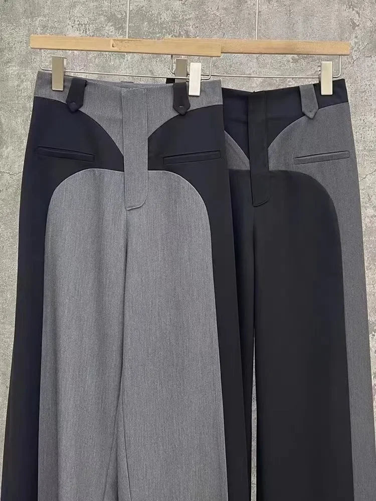 Chestnut Spring NewDesign Sense Color Contrast Patchwork Suit Pants Women's High Waist Slimming Loose Wide Leg Mop Pants