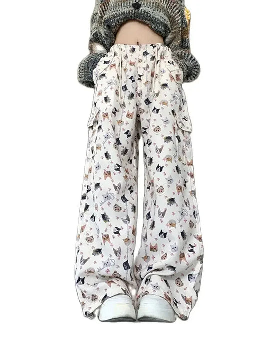 Women's Retro Graffiti Design Sense Work Suit Pants 90S Hot Girl Y2K Straight Tube Sports Street Dance Wide Leg Casual Pants