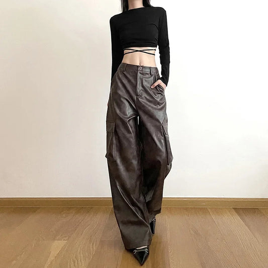Brown Classic Retro Allmatch Casual High Street Fashionable Cool Confident Youth Hiphop Women Autumn Straight Leg Pants