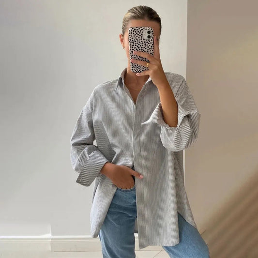 Autumn Fashion Striped Casual Blouses for Women Elegant Basic Turndown Collar Long Sleeve Casual Shirt Female Blouses