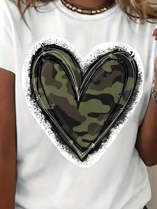 Camouflage Love Print Elastic T-shirt