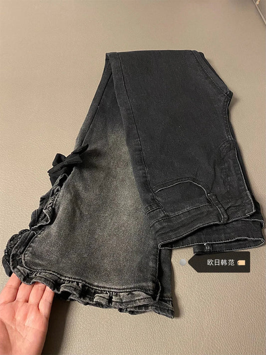Women Black Gothic Y2k Emo Jeans Baggy Harajuku Aesthetic Oversize Denim Trousers Vintage Jean Pants Japanese 2000s Style Trashy