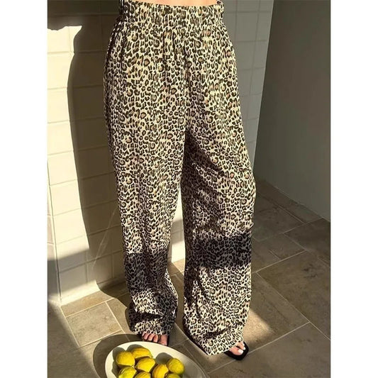 Baggy Leopard Print Pants Vintage Harajuku Oversized Casual Trousers Korean Fashion Wide Leg Elastic Waist Aesthetic