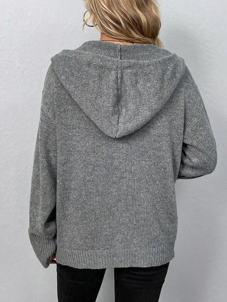 Women Cardigan Hooded Sweater Autumn Winter Korean Fashion Loose Oversize Long Sleeve Top Jumper Casual Sweater Clothing