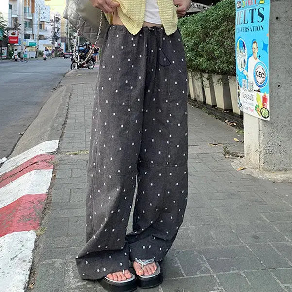 2025 Summer Hot Retro Internet Celebrity Korean New Straight Tube Loose Wave Embroidery Casual Pants Trend