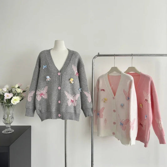 Sweet Hot Girl College Style Bow Tie Sweater Jacket Women's Autumn and Winter Loose Knitted Cardigan Fashion Female Clothes