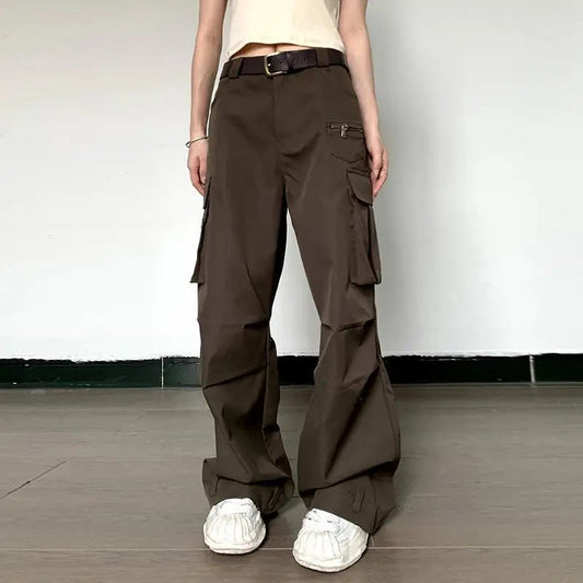 Summer Vintage Loose Cargo Pants Women Fashion High Waist Wide Trousers Streetwear  New Full Length Casaul Pants Pocket