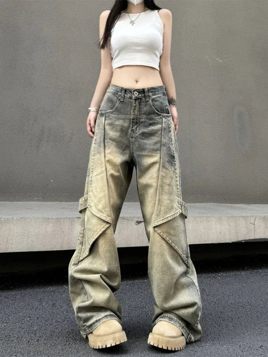 American Retro High Waist Baggy Jeans Women Y2k Hip Hop Chic Straight Wide Leg Denim Pants Harajuku Causal Mujer Bottoms
