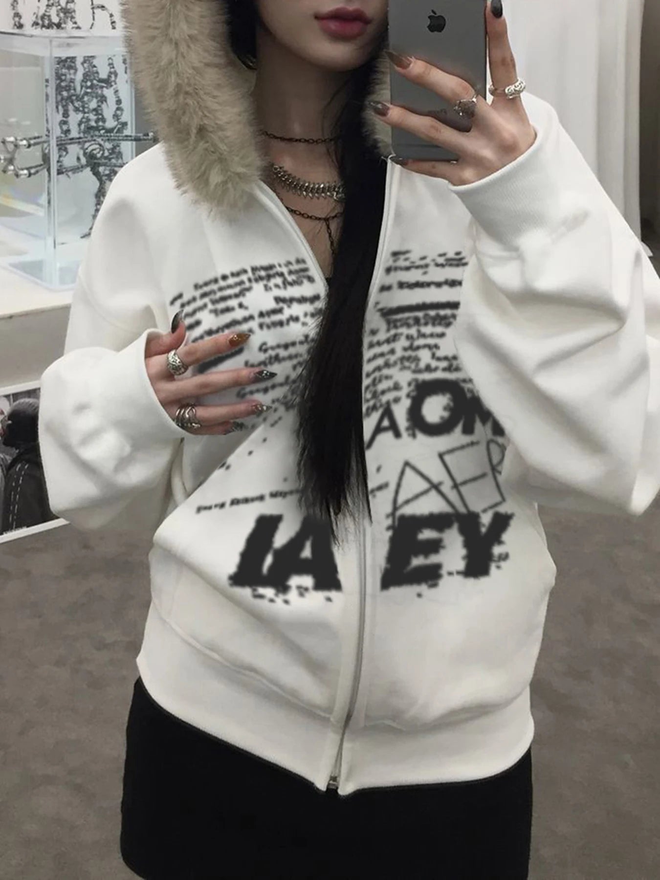 Y2k Letter Prints Women Hoodies Faux Collar Hooded s Autumn Winter Trendy Clothes Korean Style Coat