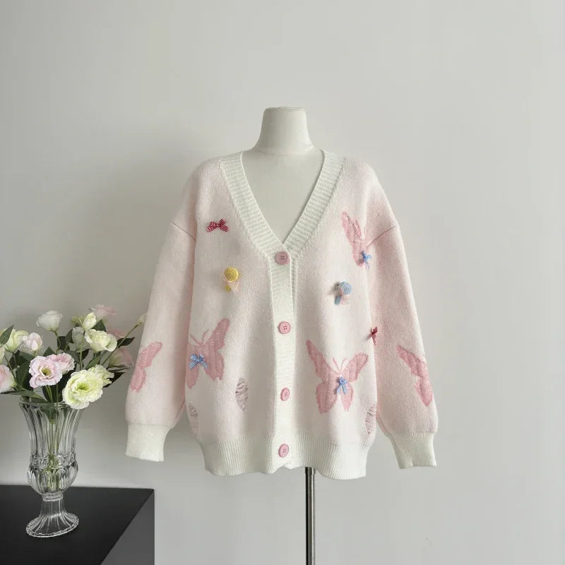 Sweet Hot Girl College Style Bow Tie Sweater Jacket Women's Autumn and Winter Loose Knitted Cardigan Fashion Female Clothes