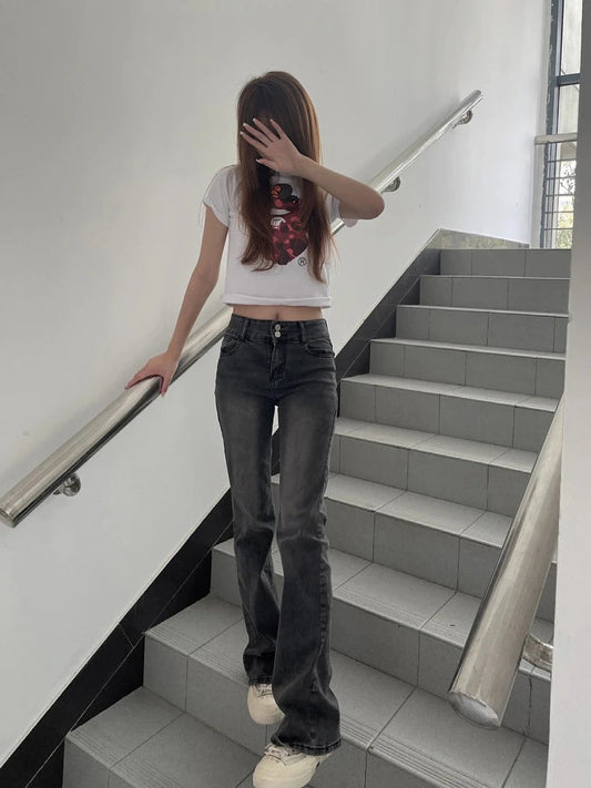 Woman Casual Jeans Tight Bodycon Denim Low Waist Pants Straight Leg Gradient Color Tiedyed New Design Vintage Classical Allmat