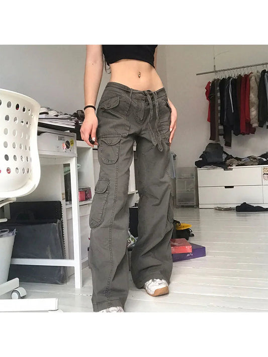Woman Allmatch Jeans Streetwear Denim Vintage Pants Casual Cargo Pants Multiple Pockets Tunic Trousers Low Waist Baggy Ins