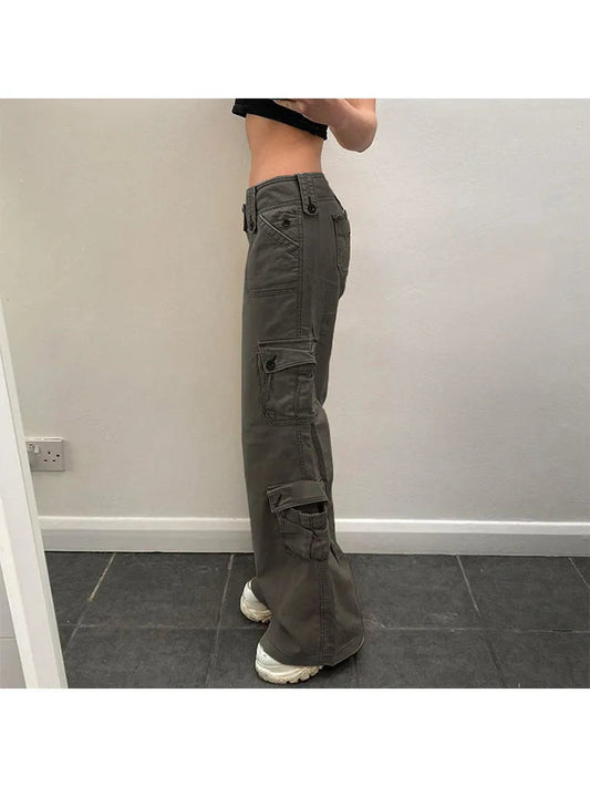 Woman Streetwear Jeans Preppy Style Denim Fashion Pants Elegant Trousers Casual Cargo Pants Allmatch Straight Leg Solid Color
