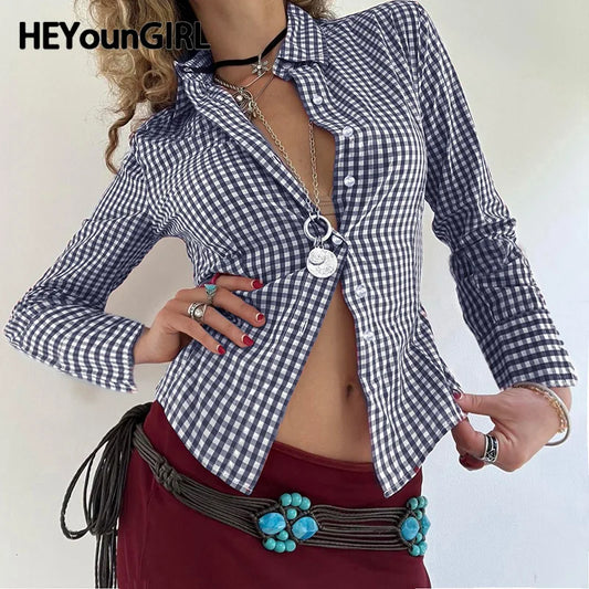 Y2K Women Turn-down Collar T-shirt Button Up Long Sleeve Vintage Slim Tee Fashion Outfits Autumn Casual Top Ladies