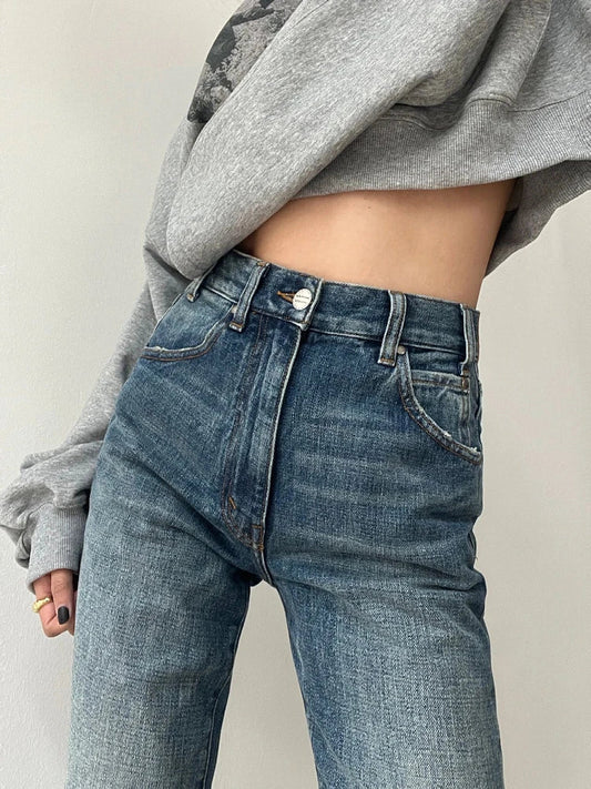 Woman Aesthetics Jeans Denim American Style 90s Gyaru Pants Unisex High Street Tide Allmatch Preppy Style Cozy Straight Leg