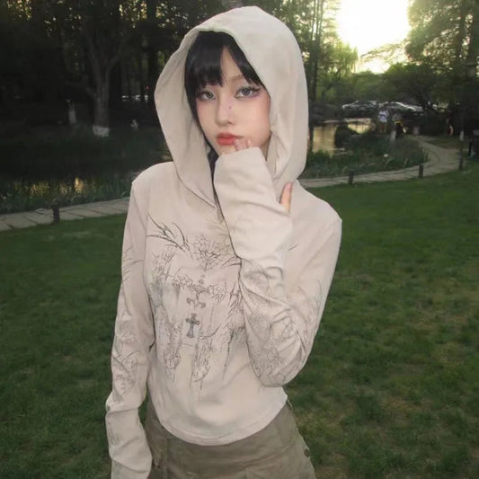 2024 Autumn New Hoodie Sweatshirts Fashion Slim Fit Print Tops Women Y2k EGirl Long Sleeve Allmatch Sweatshirt Mujer