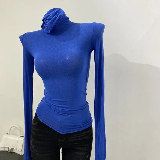 Thin Soft American Long Sleeve T-shirt High Stacked Neck Tight Perspective Bottom Shirt Women&#8217;s Slim Fit Tops Sexy Streetwear