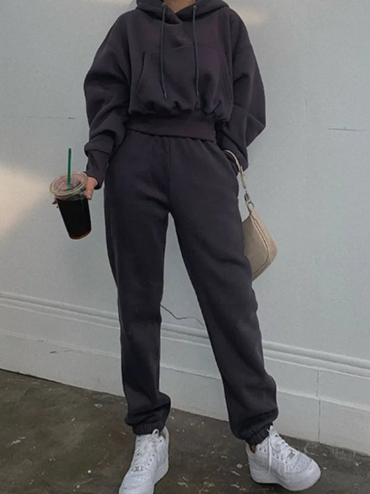 Casual New Fashion Hoodies Suit Women Winter Spring Solid Tracksuit Two Pieces Set Sports Pullover Sweatpants Sweatshirt Mujer